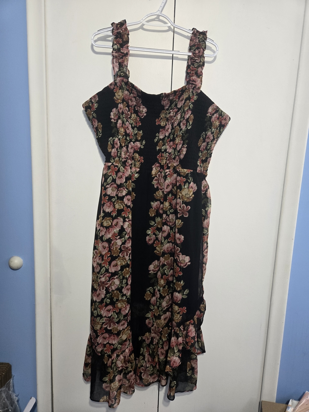 Maurices Black Maxi Dress with Pink Floral Print